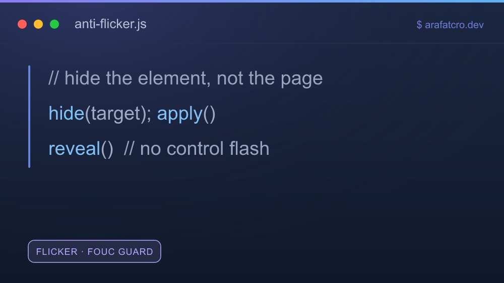 Stopping A/B test flicker, the flash of original content
