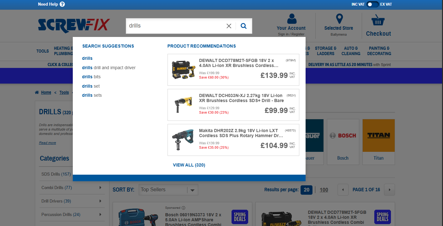 Variation 1: landscape layout with search suggestions and product recommendations